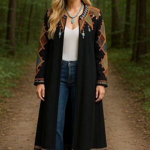 Double D Ranch extremely embellished embroidered lambswool ankle length jacket